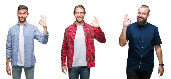 Collage Van Groep Jonge Mannen Witte Geïsoleerde Achtergrond Glimlachend Positieve — Stockfoto