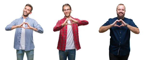 Kolaj Bir Grup Genç Adam Aşık Kalp Simgesi Elleriyle Şekil — Stok fotoğraf