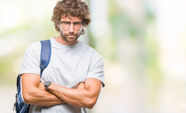 Schöner Hispanischer Student Mit Rucksack Und Brille Über Isoliertem Hintergrund — Stockfoto