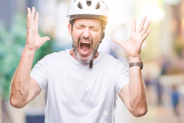 Senioren Mittleren Alters Hoary Radfahrer Mann Mit Fahrradhelm Isoliert Hintergrund — Stockfoto