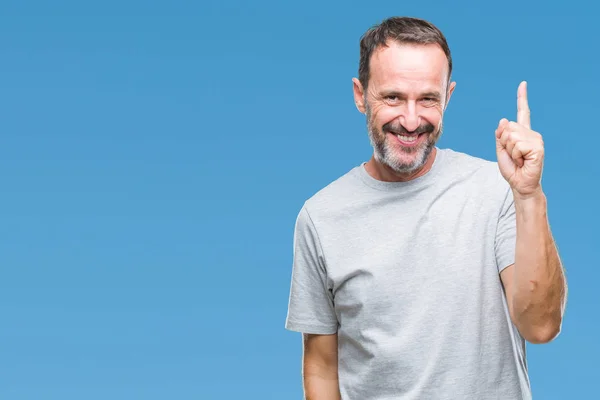 Senior Hoary Man Van Middelbare Leeftijd Geïsoleerde Achtergrond Wijzende Vinger — Stockfoto