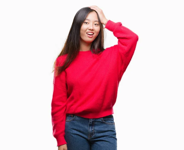 Junge Asiatische Frau Überrascht Mit Hand Auf Dem Kopf — Stockfoto