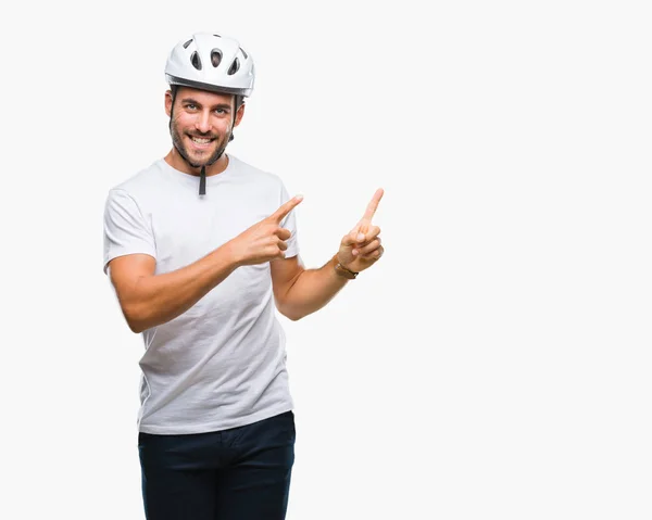 Young Handsome Man Wearing Cyclist Safety Helmet Isolated Background Smiling — Stock Photo, Image