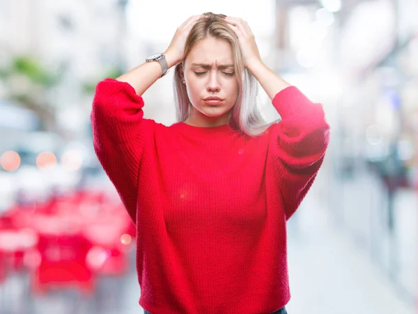 Jovem Loira Vestindo Camisola Inverno Sobre Fundo Isolado Sofrendo Dor — Fotografia de Stock