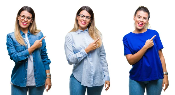 Collage Ung Vacker Kvinna Som Bär Glasögon Över Isolerade Bakgrund — Stockfoto