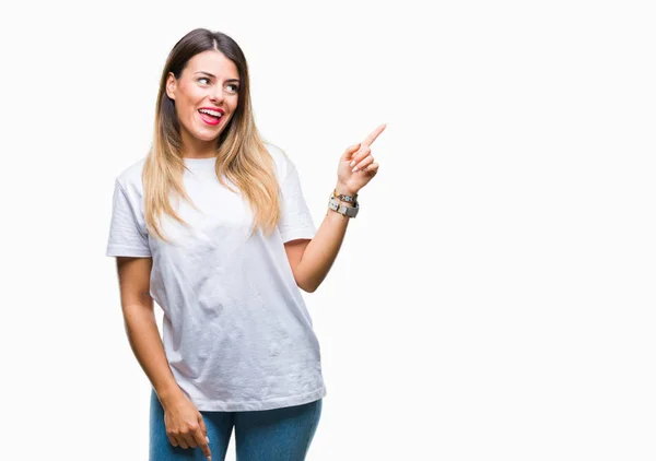 Young Beautiful Woman Casual White Shirt Isolated Background Big Smile — Stock Photo, Image