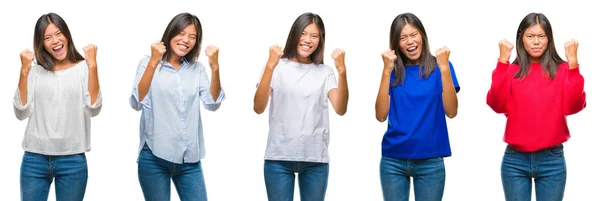 Samenstelling Van Chinese Aziatische Vrouw Geïsoleerde Achtergrond Erg Blij Opgewonden — Stockfoto