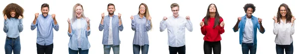 Samenstelling Van Afro Amerikaanse Spaanse Kaukasische Groep Mensen Geïsoleerde Witte — Stockfoto