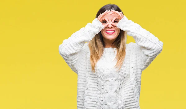 Young Beautiful Woman Casual White Sweater Isolated Background Doing Gesture — Stock Photo, Image