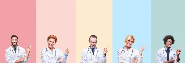 Collage Médicos Profesionales Sobre Rayas Colores Fondo Aislado Con Una —  Fotos de Stock