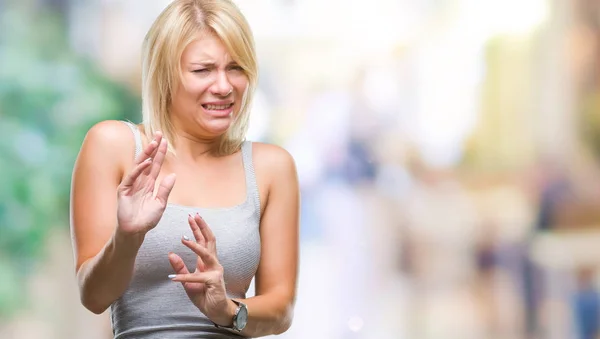 Giovane Bella Donna Bionda Sfondo Isolato Espressione Disgustata Dispiaciuto Timoroso — Foto Stock