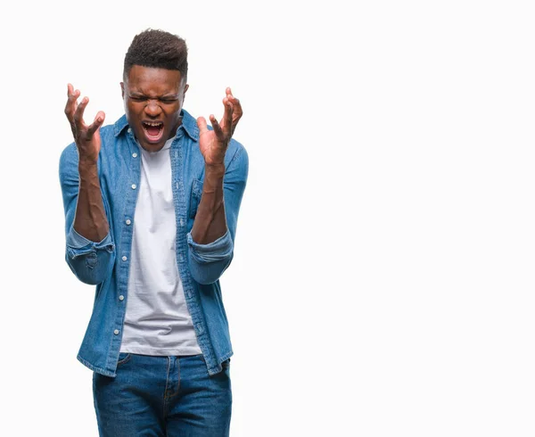 Νεαρός Αφρικανική Αμερικανική Άνθρωπος Πέρα Από Απομονωμένο Υπόβαθρο Γιορτάζει Τρελών — Φωτογραφία Αρχείου