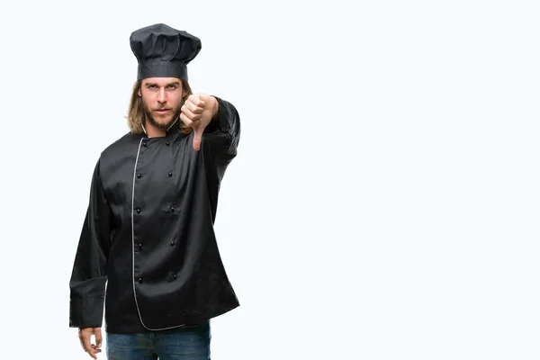 Jovem Cozinheiro Bonito Com Cabelos Longos Sobre Fundo Isolado Olhando — Fotografia de Stock