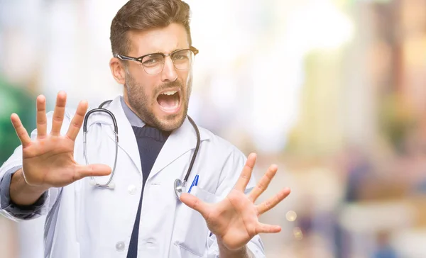 Young Handsome Doctor Man Isolated Background Afraid Terrified Fear Expression — Stock Photo, Image