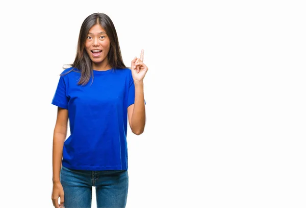 Ung Asiatisk Kvinna Pekande Finger Upp Med Framgångsrik Idé — Stockfoto