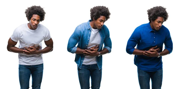 Afrikalı Amerikalı Genç Gömleksiz Adam Adam Kolaj Izole Mide Üzerinde — Stok fotoğraf