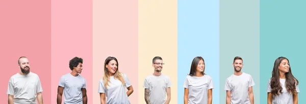 Collage Diferentes Etnias Jóvenes Con Camiseta Blanca Sobre Fondo Aislado —  Fotos de Stock