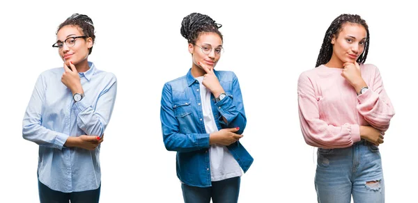 Collage Hermoso Cabello Trenzado Mujer Afroamericana Sobre Fondo Aislado Mirando —  Fotos de Stock