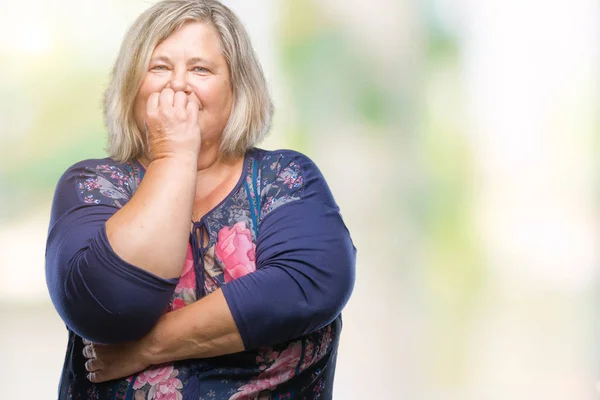 Senior Size Kaukasierin Mit Isoliertem Hintergrund Die Gestresst Und Nervös — Stockfoto