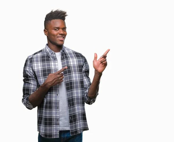 Young African American Man Isolated Background Smiling Looking Camera Pointing — Stock Photo, Image