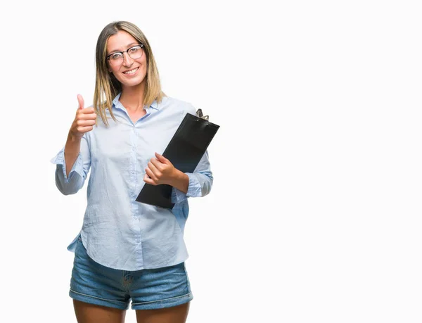 Young Beautiful Inspector Business Woman Isolated Background Happy Big Smile — Stock Photo, Image