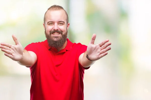Unga Kaukasiska Hipster Mannen Klädd Röd Skjorta Över Isolerade Bakgrunden — Stockfoto
