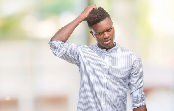 Jovem Afro Americano Sobre Fundo Isolado Confundir Perguntar Sobre Questão — Fotografia de Stock