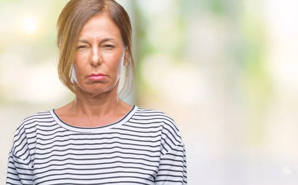 Middle Age Senior Hispanic Woman Isolated Background Skeptic Nervous Frowning — Stock Photo, Image