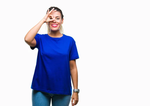 Young Beautiful Woman Wearing Casual Blue Shirt Isolated Background Doing — Stock Photo, Image