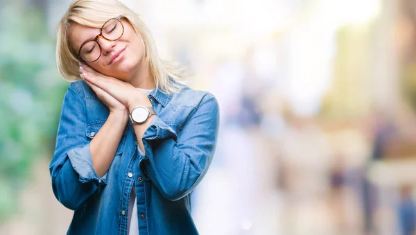 Young Beautiful Blonde Woman Wearing Glasses Isolated Background Sleeping Tired — Stock Photo, Image