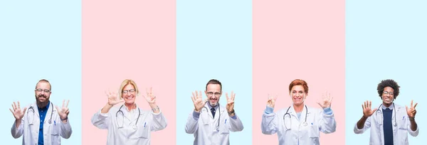 Collage Medici Professionisti Del Gruppo Che Indossano Uniformi Mediche Sfondo — Foto Stock