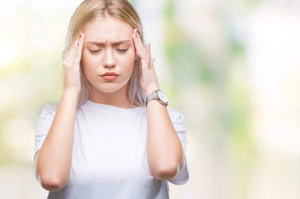 Young Blonde Woman Isolated Background Hand Head Pain Head Because — Stock Photo, Image