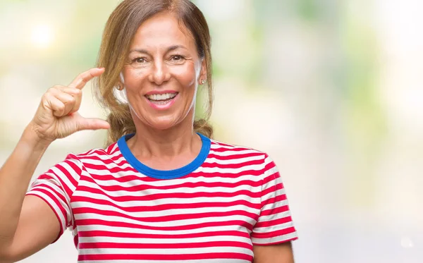 Middle Age Senior Hispanic Woman Isolated Background Smiling Confident Gesturing — Stock Photo, Image