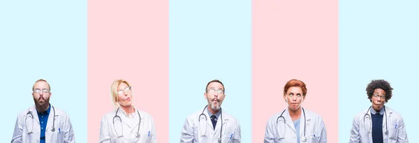 Collage Group Professionals Doctors Wearing Medical Uniform Isolated Background Making — Stock Photo, Image