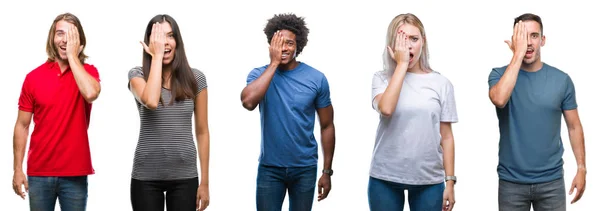 Composición Del Grupo Personas Afroamericanas Hispanas Caucásicas Sobre Fondo Blanco — Foto de Stock