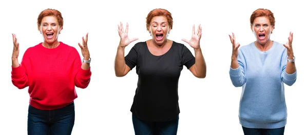 Collage Mujer Mayor Mediana Edad Sobre Fondo Blanco Aislado Celebrando —  Fotos de Stock