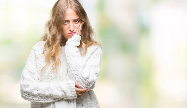 Beautiful Young Blonde Woman Wearing Winter Sweater Isolated Background Thinking — Stock Photo, Image