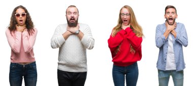 Kolaj üzerinde beyaz izole gençlerin grup bir arka plan bağırarak ve çünkü boğmak acı kendi ellerimle öldürürüm. Sağlık sorunu. Yaralarından ve intihar kavramı.