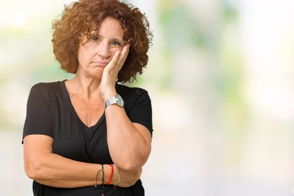 Beautiful Middle Ager Senior Woman Isolated Background Thinking Looking Tired — Stock Photo, Image