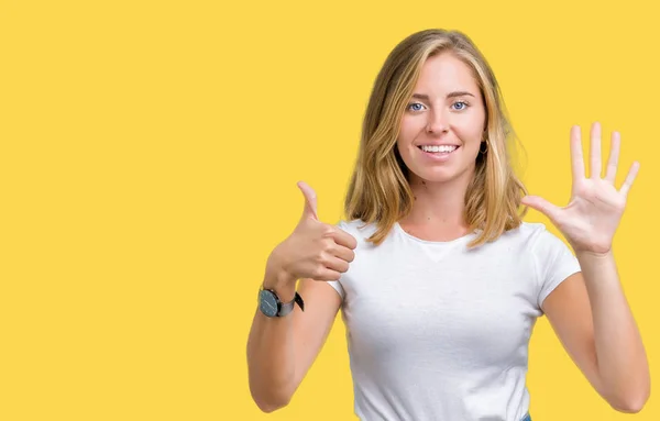 Beautiful Young Woman Wearing Casual White Shirt Isolated Background Showing — Stock Photo, Image