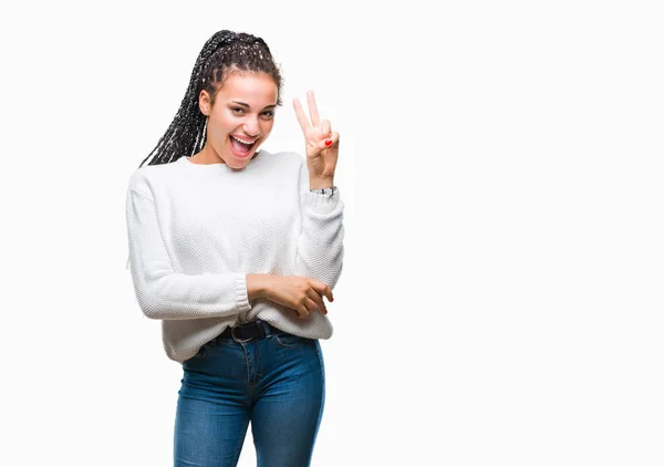 Jovem Trançado Cabelo Afro Americano Menina Vestindo Camisola Inverno Sobre — Fotografia de Stock