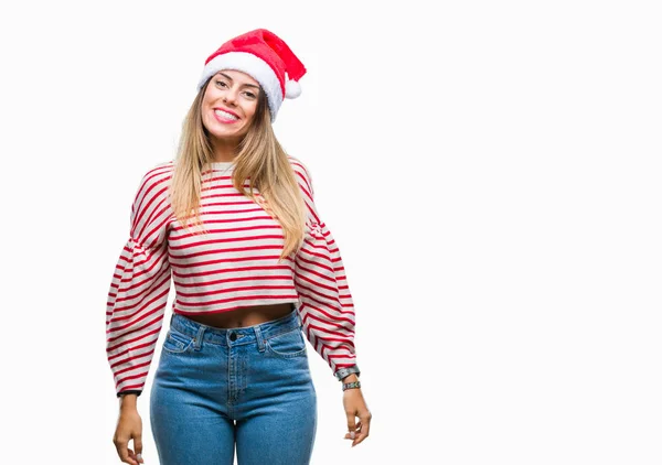 Jeune Belle Femme Portant Chapeau Noël Sur Fond Isolé Avec — Photo