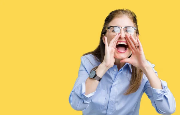 Hermosa Mujer Mediana Edad Madura Negocios Con Gafas Sobre Fondo —  Fotos de Stock