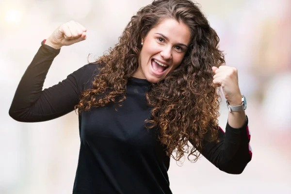 Mooie Jonge Brunette Krullend Haar Meisje Dragen Casual Look Geïsoleerde — Stockfoto