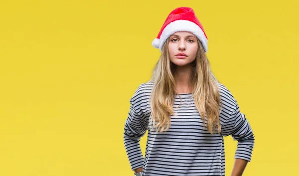 Mladá Krásná Blondýna Žena Nosí Vánoční Čepice Izolované Pozadí Vážným — Stock fotografie