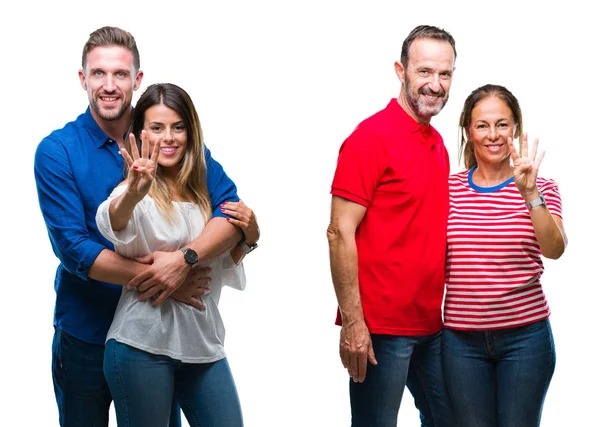 Collage Pareja Joven Madura Enamorada Sobre Fondo Aislado Mostrando Apuntando — Foto de Stock