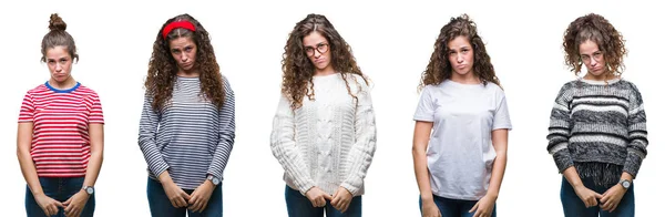 Collage Von Jungen Brünetten Mädchen Mit Lockigem Haar Über Isoliertem — Stockfoto