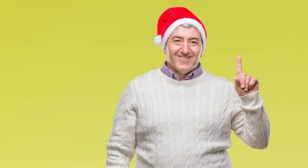 Bello Uomo Anziano Che Indossa Cappello Natale Sfondo Isolato Mostrando — Foto Stock