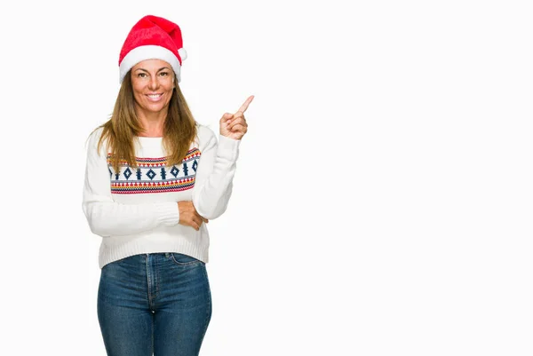 Mulher Adulta Meia Idade Usando Suéter Inverno Chapéu Chrismat Sobre — Fotografia de Stock