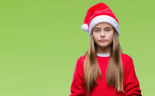 Όμορφη Κοπέλα Φορώντας Καπέλο Χριστουγέννων Πάνω Από Απομονωμένες Φόντο Σοβαρή — Φωτογραφία Αρχείου